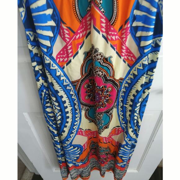 Bohemian Festival Maxidress Dopamine V neck flowy tribal lightweight orange blue - Picture 4 of 8